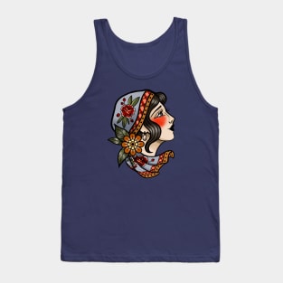 American Traditional Vintage Tattoo Style Lady Face Tank Top